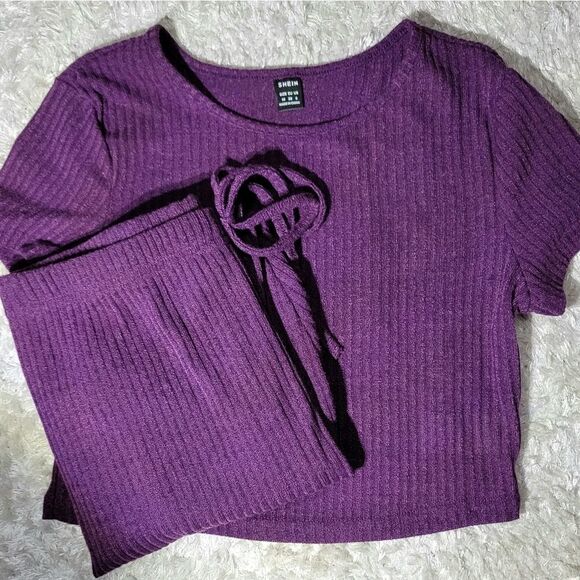 Cropped Tee & Drawstring Leggings Set purple - Picture 2 of 4